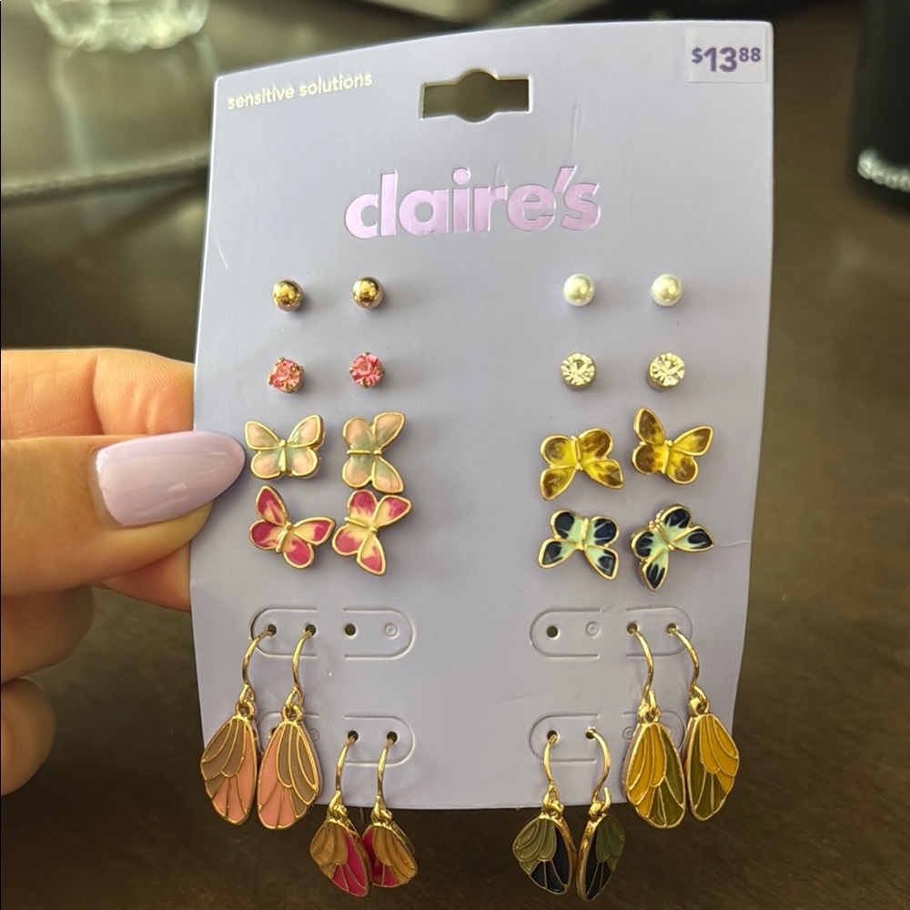 Claire's Multicolor Butterfly and Leaf Earring Set NEW